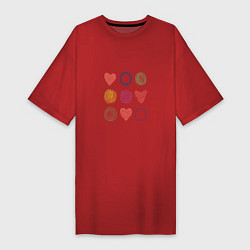 Женская футболка-платье Цветные сердца и круги