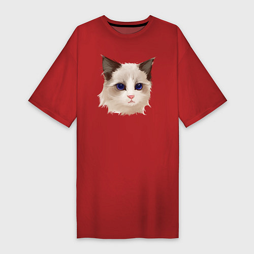 Женская футболка-платье Хмурый кот / Красный – фото 1