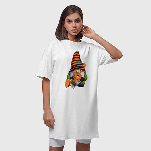 Женская футболка-платье Гном с тыквой / Белый – фото 3