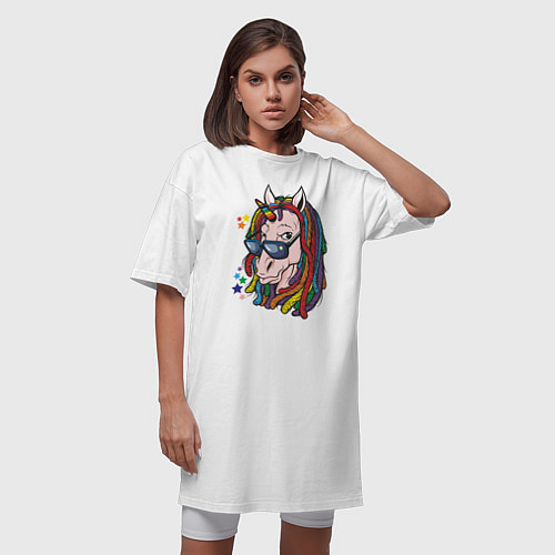 Женская футболка-платье Единорог - хиппи / Белый – фото 3