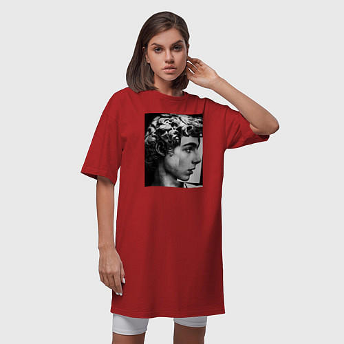 Женская футболка-платье Давид Скульптура Тимоти Шаламе / Красный – фото 3