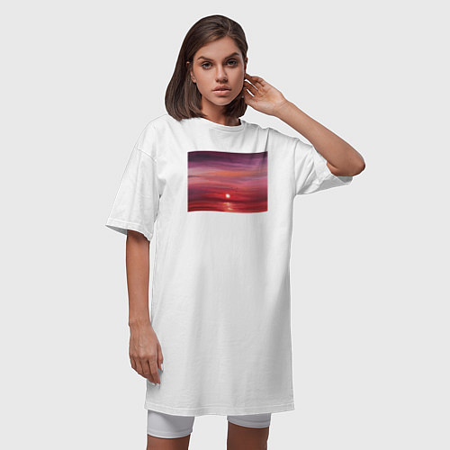 Женская футболка-платье Сочный закат на море / Белый – фото 3