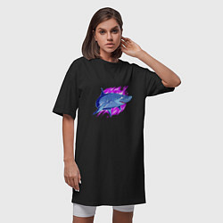 Футболка женская-платье Неоновая акула Neon shark, цвет: черный — фото 2
