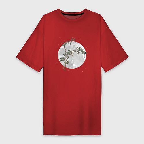Женская футболка-платье Дерево под луной в китайском стиле / Красный – фото 1