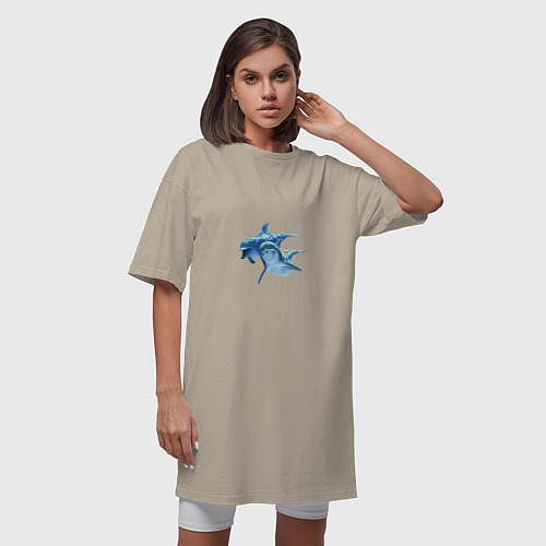Женская футболка-платье Два маленьких дельфина / Миндальный – фото 3