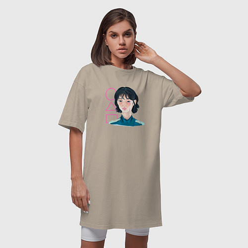Женская футболка-платье Игра в кальмара - девушка / Миндальный – фото 3