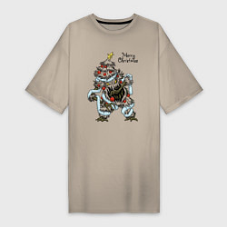 Футболка женская-платье Ёлка - Демон, цвет: миндальный