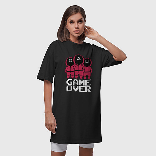 Женская футболка-платье ИГРА В КАЛЬМАРА КОНЕЦ ИГРЫ SQUID GAME GAME OVER / Черный – фото 3