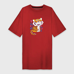 Футболка женская-платье Cute little tiger cub, цвет: красный