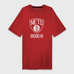 Футболка женская-платье Бруклин Нетс логотип, цвет: красный