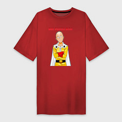 Футболка женская-платье Сайтама безразличие One Punch-Man, цвет: красный