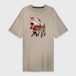 Женская футболка-платье Прикольный дедуля с подарком и олень