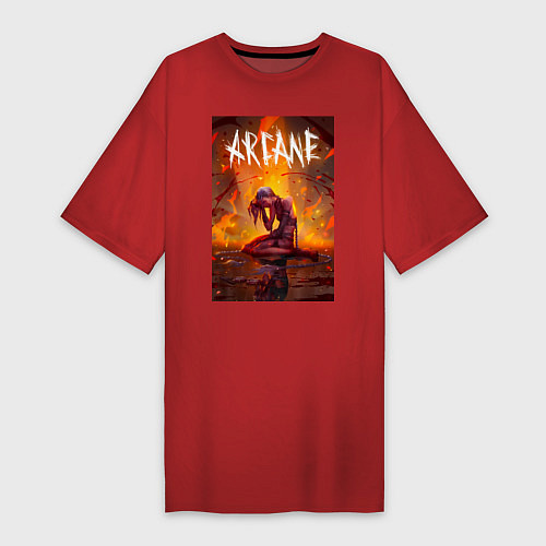 Женская футболка-платье Джинкс объятая пламенем Аркейн Лига легенд / Красный – фото 1