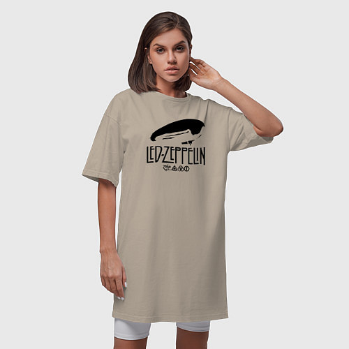 Женская футболка-платье Дирижабль Led Zeppelin с лого участников / Миндальный – фото 3
