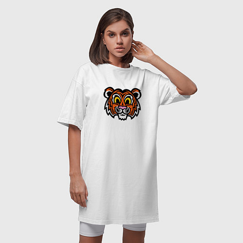 Женская футболка-платье Голова забавного тигра / Белый – фото 3