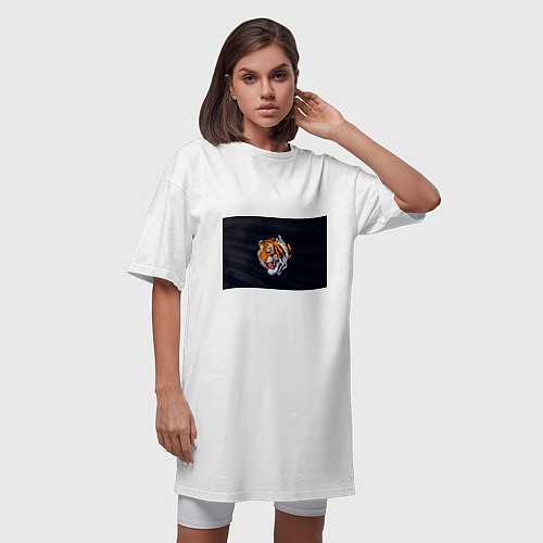 Женская футболка-платье Саблезубый тигр голова / Белый – фото 3