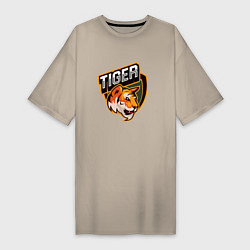 Футболка женская-платье Тигр Tiger логотип, цвет: миндальный