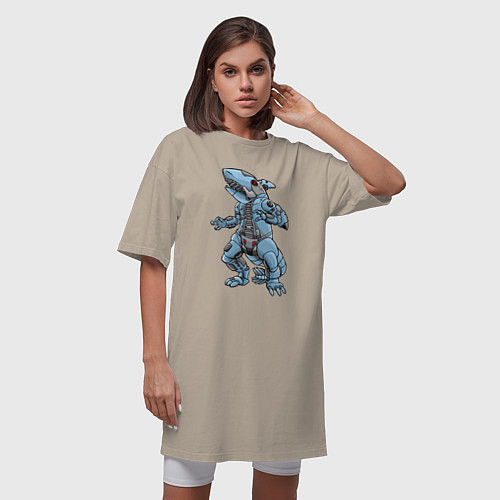 Женская футболка-платье Cyber - Shark 2022 / Миндальный – фото 3