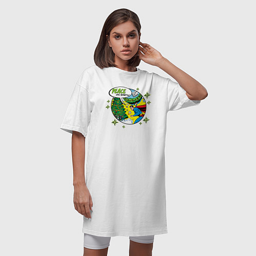 Женская футболка-платье Мир на Земле! / Белый – фото 3