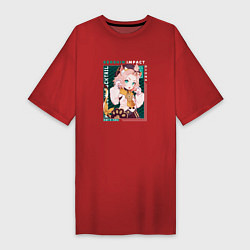 Футболка женская-платье Диона Diona милый котенок, Genshin Impact, цвет: красный
