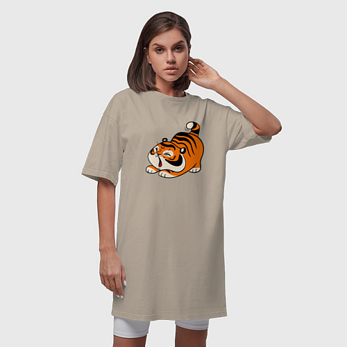 Женская футболка-платье Милый тигренок cute tiger / Миндальный – фото 3