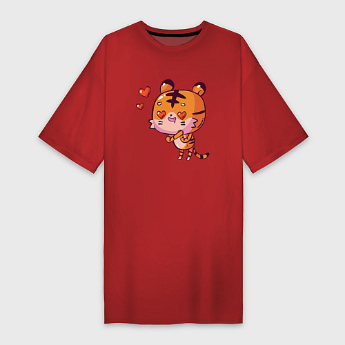 Женская футболка-платье Влюбленный тигренок LOVE / Красный – фото 1