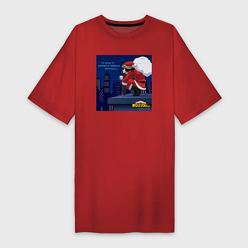 Женская футболка-платье My Hero Academia - Санта с подарками на Новый год / Красный – фото 1