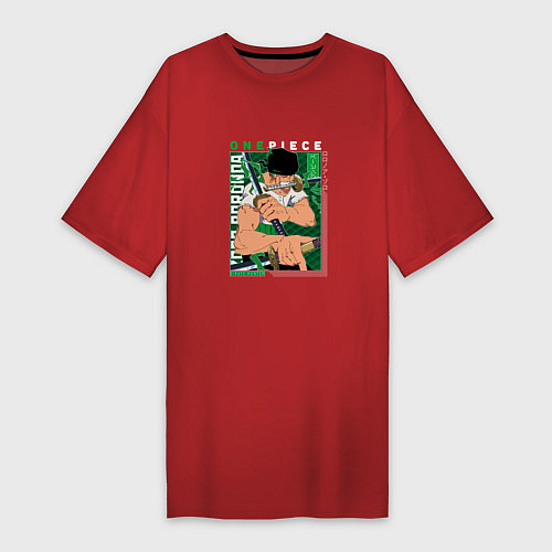 Женская футболка-платье Ван-Пис One Piece, Зоро Ророноа Zoro Roronoa с над / Красный – фото 1