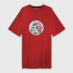 Женская футболка-платье Полярная сова с цветами Акварель