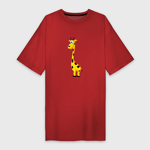 Женская футболка-платье Веселый жирафик / Красный – фото 1
