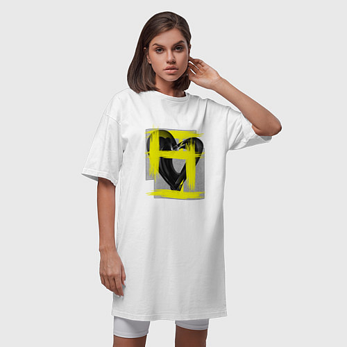 Женская футболка-платье Коллекция Get inspired! Черное сердце Абстракция f / Белый – фото 3