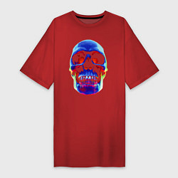 Футболка женская-платье Cool neon skull, цвет: красный