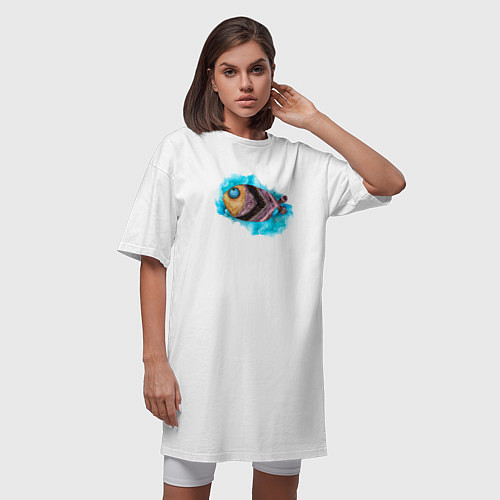 Женская футболка-платье Забавная рыбка / Белый – фото 3