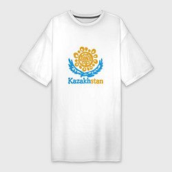 Футболка женская-платье Казахстан - Kazakhstan, цвет: белый