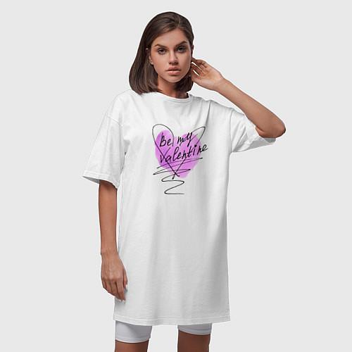 Женская футболка-платье Be my Valentine розовое сердце / Белый – фото 3