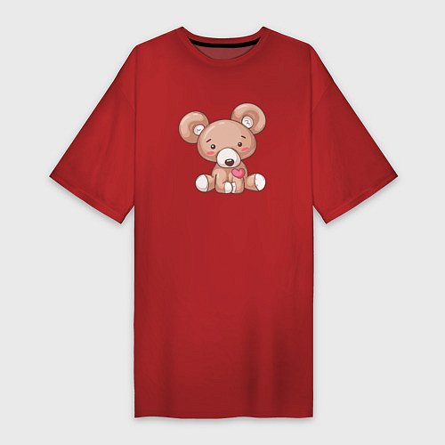Женская футболка-платье Любимый плюшевый мишка / Красный – фото 1