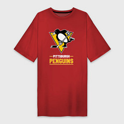 Футболка женская-платье Питтсбург Пингвинз , Pittsburgh Penguins, цвет: красный