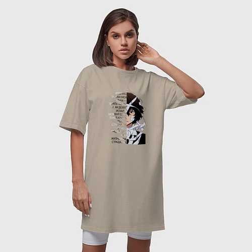 Женская футболка-платье Великий из бродячих псов, Дазай Осаму цитата о суд / Миндальный – фото 3