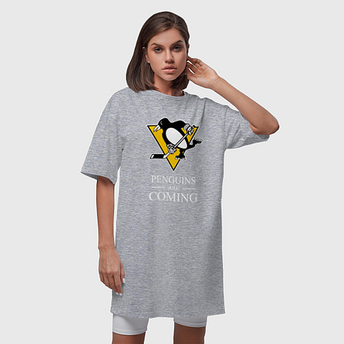 Женская футболка-платье Penguins are coming, Pittsburgh Penguins, Питтсбур / Меланж – фото 3