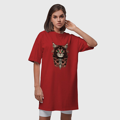 Женская футболка-платье Котёнок мейн-кун / Красный – фото 3