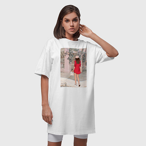 Женская футболка-платье Девушка в Париже / Белый – фото 3