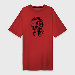 Футболка женская-платье Cool skull & microphone, цвет: красный
