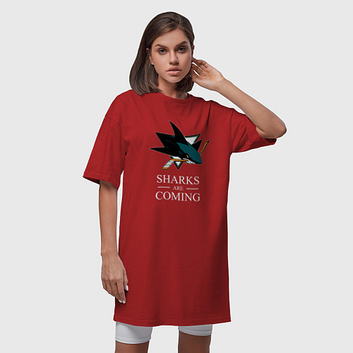 Женская футболка-платье Sharks are coming, Сан-Хосе Шаркс San Jose Sharks / Красный – фото 3
