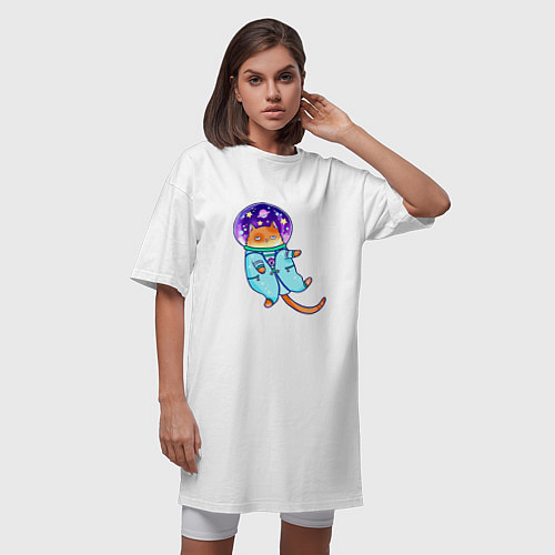 Женская футболка-платье Кот в космосе 2022 две стороны / Белый – фото 3