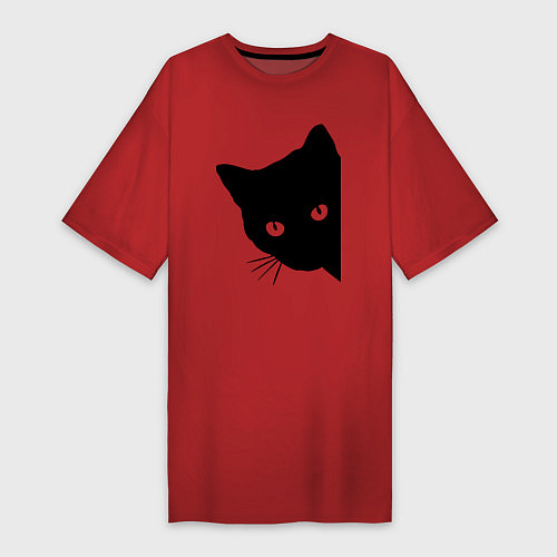Женская футболка-платье Всё тот же чёрный котяра! / Красный – фото 1