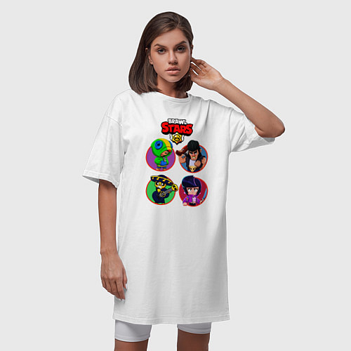 Женская футболка-платье Персонажи Бравл Старс Brawl Stars heroes / Белый – фото 3