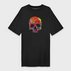 Футболка женская-платье Cool color skull, цвет: черный