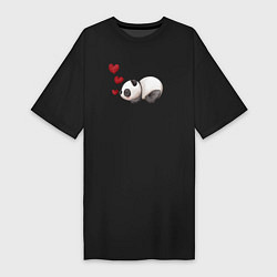Футболка женская-платье Панда с сердечками, цвет: черный