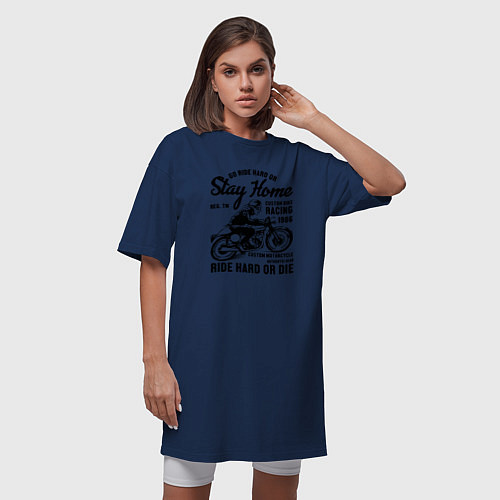 Женская футболка-платье Мотоцикл на заказ / Тёмно-синий – фото 3