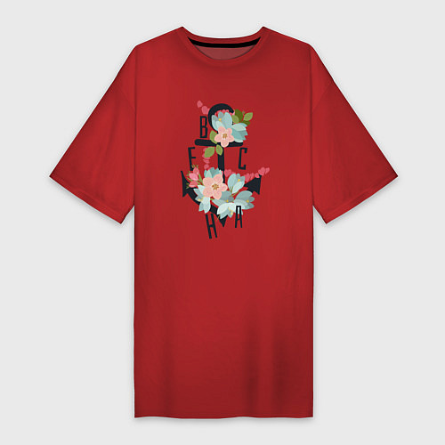 Женская футболка-платье Якорь весенних цветов / Красный – фото 1